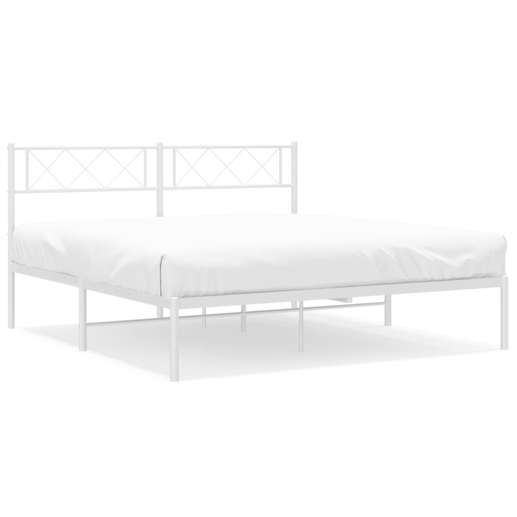 Metal Bed Frame with Headboard White 160x200 cm