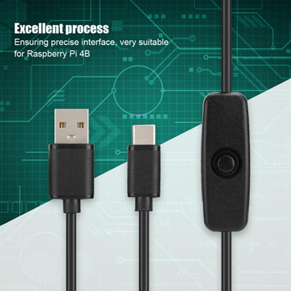 Прочный кабель для зарядки Type C на USB 5V 3A, 1M / 3.3ft, с кнопкой включения/выключения, кабель питания Type C для Raspberry Pi 4B