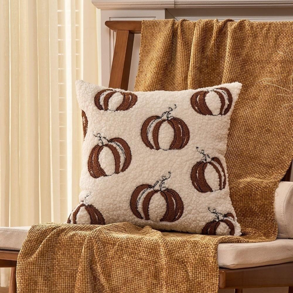 Embroidered Pumpkin Throw Pillow Covers Polyester Fall Pillow Covers for Home Party