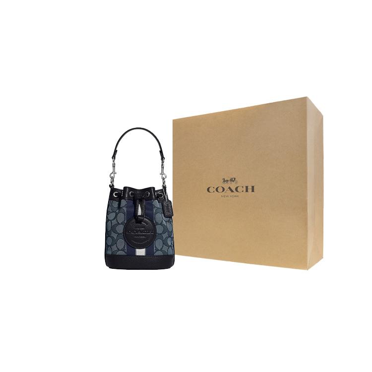 New COACH Dempsey Fabric With Cow Leather Bucket Bag Handbag Shoulder Bag Crossbody Bag Small Size Women's Midnight Blue C8322-SVVGD