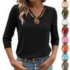 Women's T-shirt Solid Color V Neck 3/4 Sleeve Top