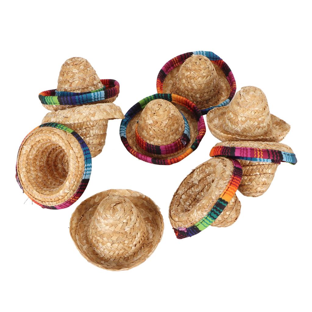9Pcs Mini Mexican Hat 3 Different Type Mini Mexican Party Hat Small Straw Wine Bottle Cover Hat for