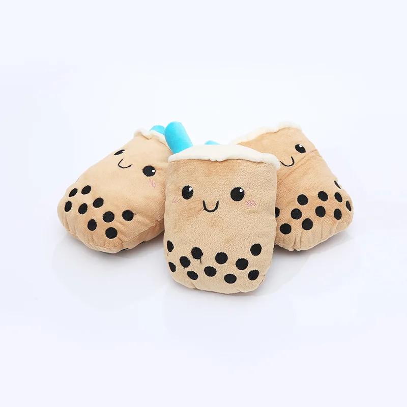 Cute Milk Tea Shaped Plush Pets Dog Squeaky Toys Funny Bite-resistant Molar Puppy Chew Toy Small Large Dogs Supplies