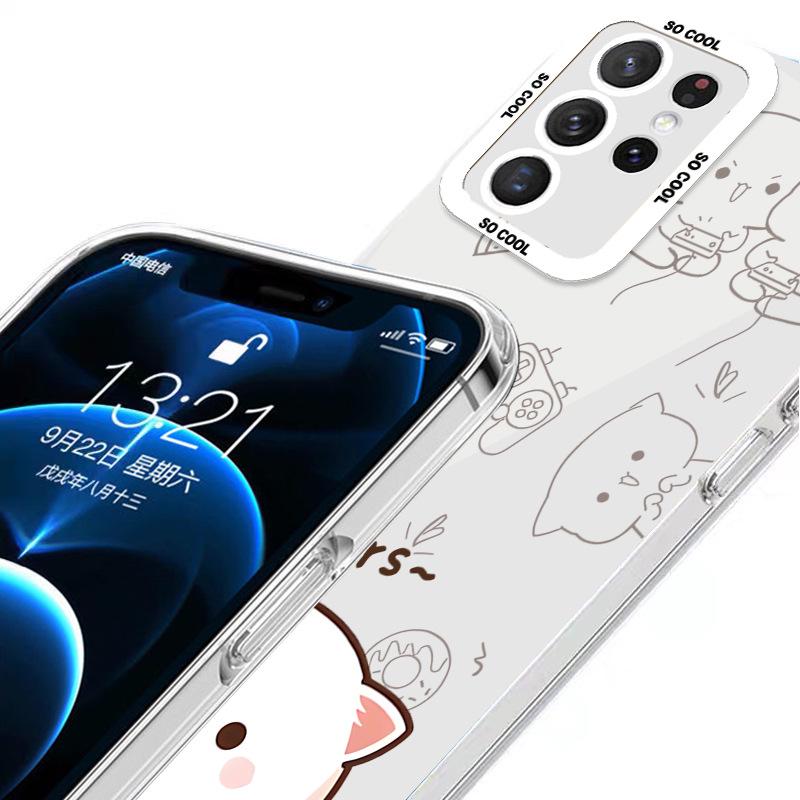 Samsung A13 Liquid Glass Case S22Ultra Peach Cat Couple Plus Milk Tea Полный пакет
