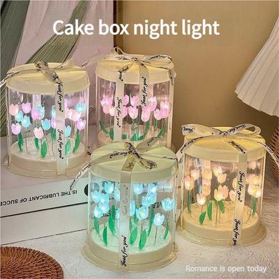 Романтика Тюльпаны Цветок Ночной Светильник DIY Наборы для творчества Тюльпаны ручной работы Квадратный Куб Настольная Лампа для Домашнего Декора Освещение для Окружающей Среды