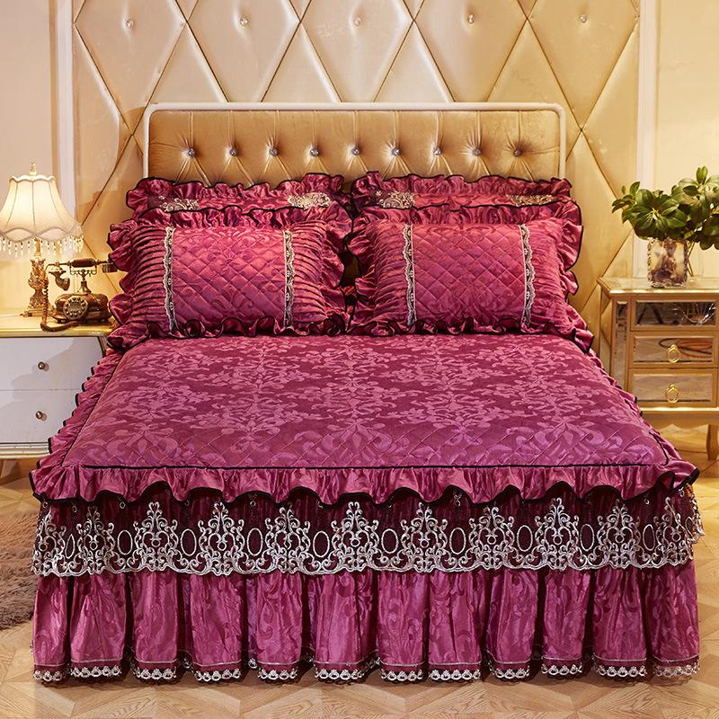 Однотонный бархатный стеганый покрывало на кровать King Size, утолщенное плюшевое, защитная накидка-юбка для кровати, мягкое, комфортное