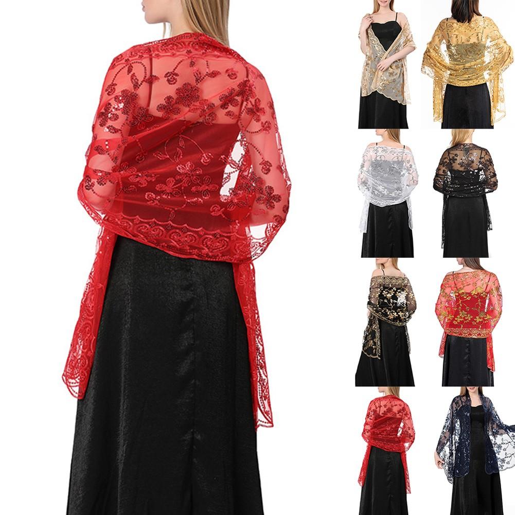 Шаль с запахом Блестящие пайетки Тюль Кружева Женская резинка