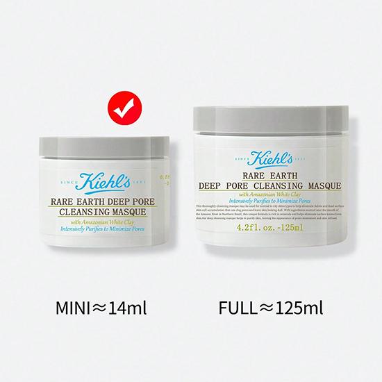 Kiehl's Маска для глубокого очищения пор с редкоземельными элементами и амазонской белой глиной интенсивно очищает и сужает поры 0,5 жидких унций. Мини-размер 14 мл