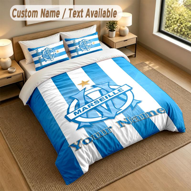 Bedding Set 1 Duvet Cover 2 Pillowcases Olympique Marseille FC Print Soft Bed Linen Bedroom Decor