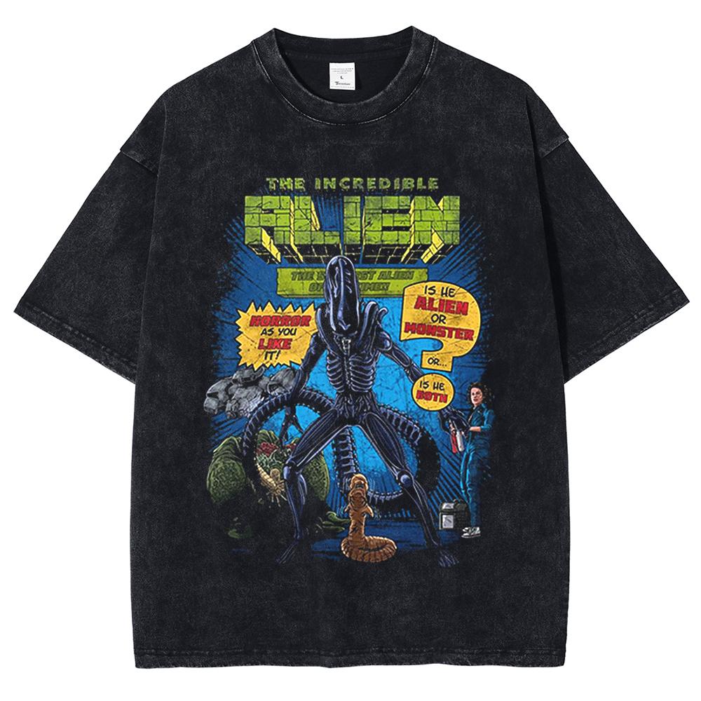 Men's T-shirt Retro Horror Killer Alien Pattern Printed Short Sleeve Summer Cotton Oversize Unisex Top Sweatshirt