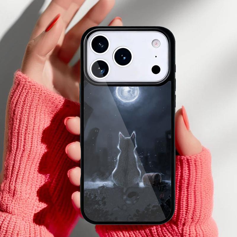 Аниме Лунный Кот Чехол для Телефона для iPhone 17 16 15 14 13 Pro Max Задняя Крышка для 12 11 Pro Coque