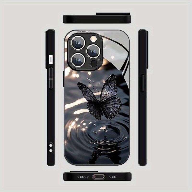 Премиальный чехол из закаленного стекла с узором "Черная бабочка" для iPhone 17 16 15 14 13 12 11 Pro Max 17Air 16E 7 Plus XR XS X