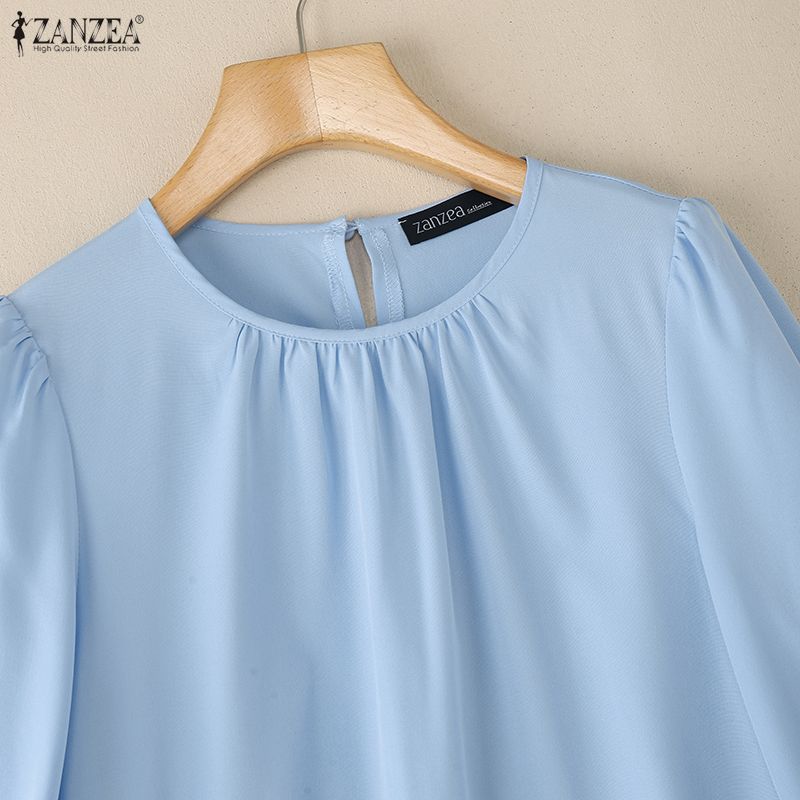 ZANZEA Women Casual Round Neck Loose Long Sleeve Plain Blouse