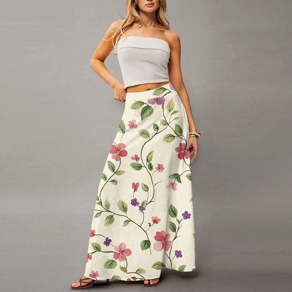 Женская повседневная складная юбка макси с цветочным принтом, высокой талией и карманом, с драпировкой