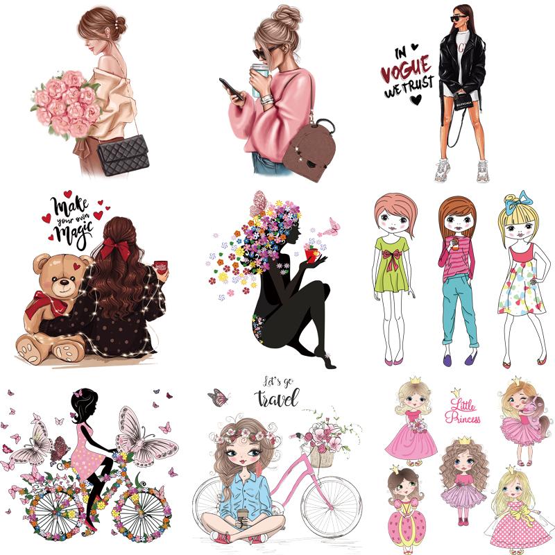 Girl Pattern Patches Fashion Woman Heat Transfer Stickers Jeans Diy Accessory Sticker Heat Press Appliqued Iron On Patch Custom