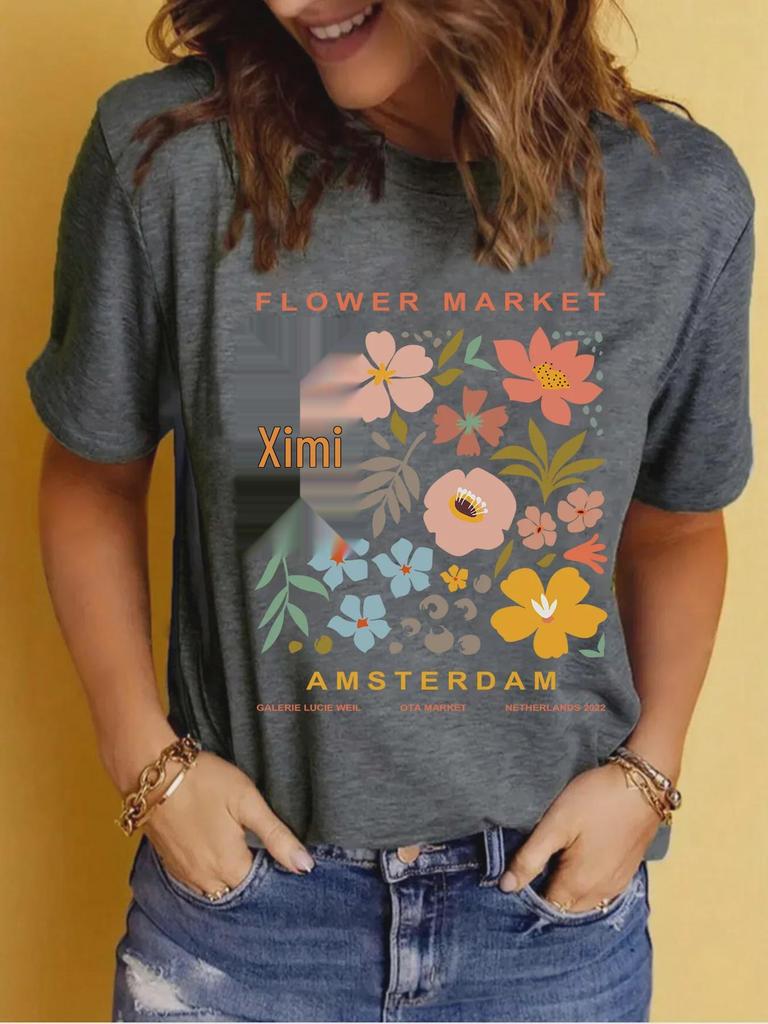 Женская летняя повседневная футболка с круглым вырезом и коротким рукавом