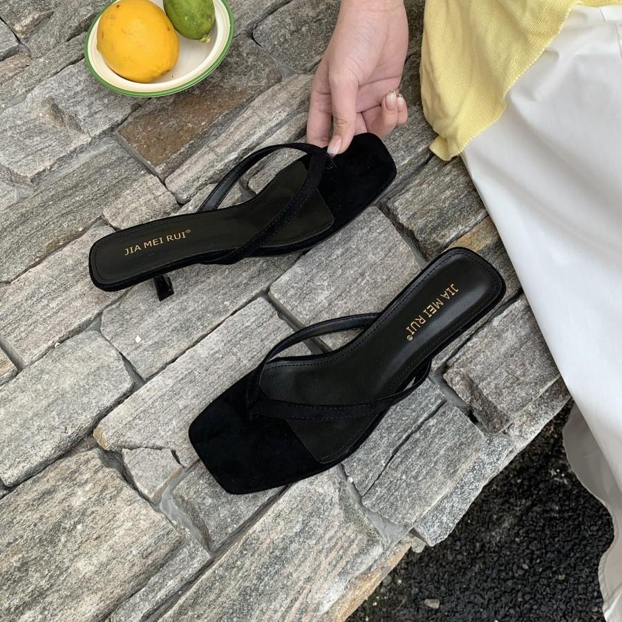 Flip-flops Women's Summer Wear 2025 New Toe Square Kitten and French Internet Celebrity Medium Heel Sandals Half Tray