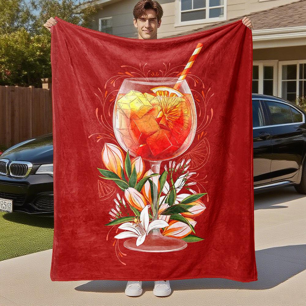 1PC cocktail flowersOutdoor Flannel Blanket - Soft Plush Decor for Picnics, camping, Bedroom, Playroom, Office, or Lunch Break 1340A