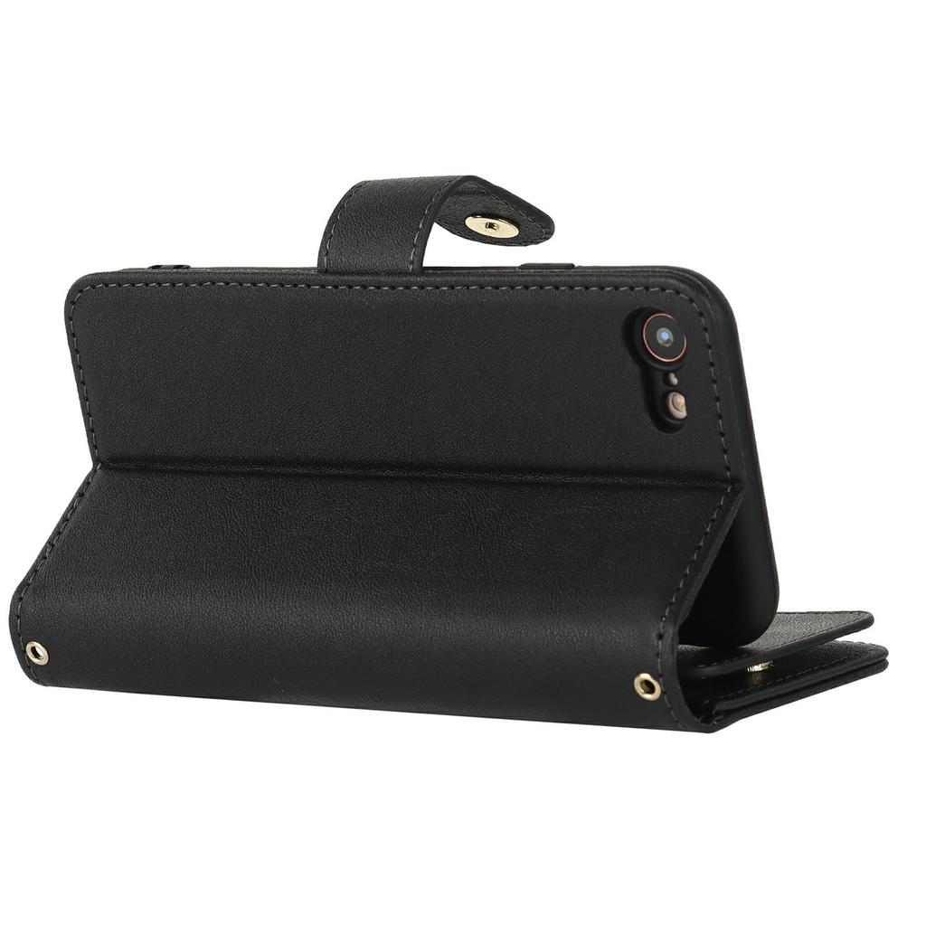 Stand Case for iPhone SE (2022)/(2020)/8/7 PU Leather Phone Cover with Straps/Zipper Wallet/Multiple Card Slots