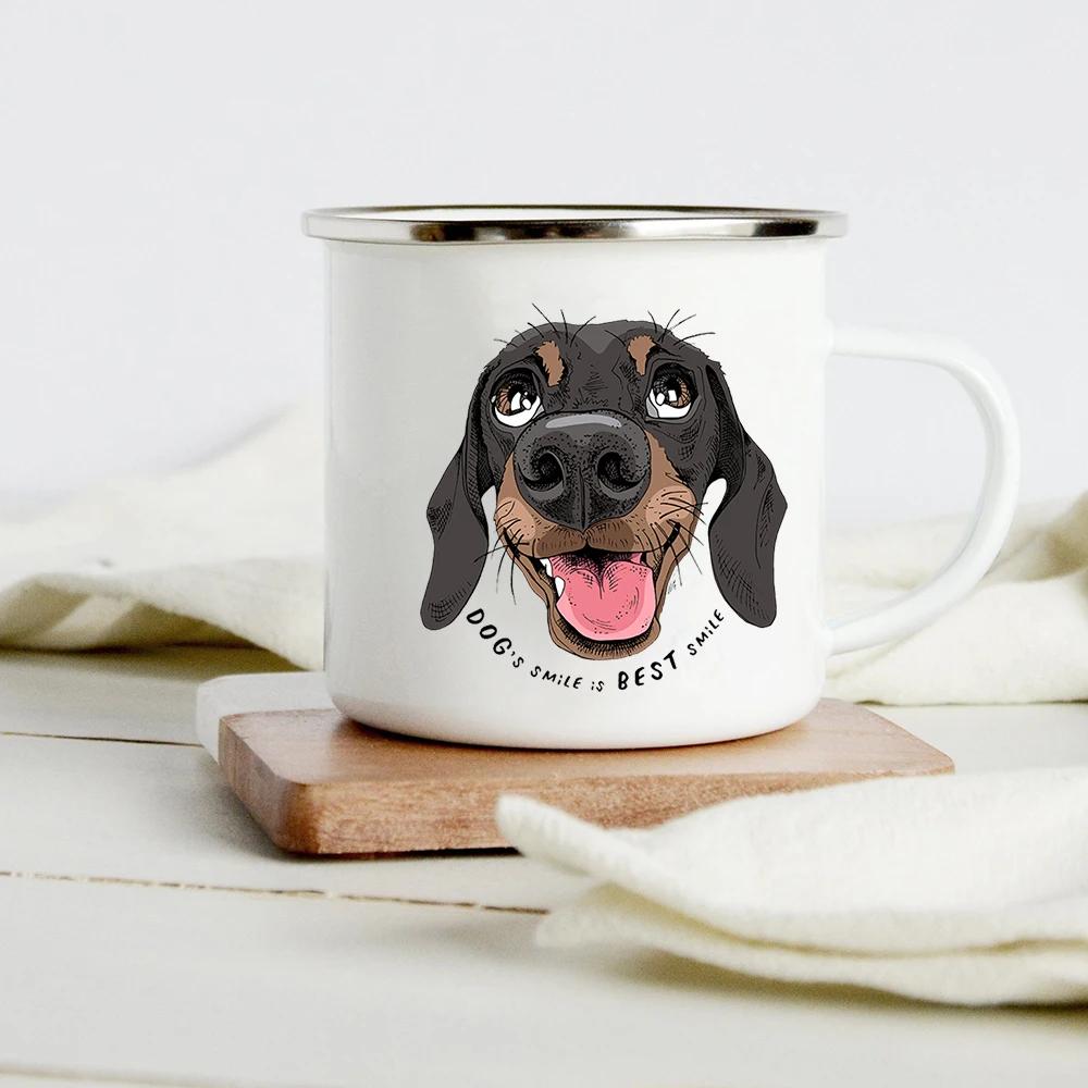 Peace Love Dogs Print Креативные эмалевые кофейные кружки с изображением мультяшных такс Собачьи лапки для вечеринок Пиво Сок Молоко Чашки Подарки на день рождения другу