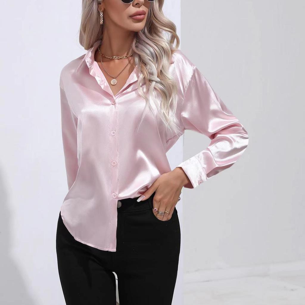 Женская простая блузка, весенний новый кардиган с V-образным вырезом, свободная рубашка с длинным рукавом и пуговицами