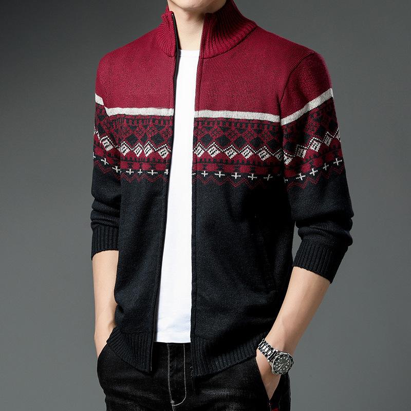 Осенне-зимние мужские свитера Повседневные свитера с принтом и воротником-стойкой Мужские пальто Плюс флисовые куртки