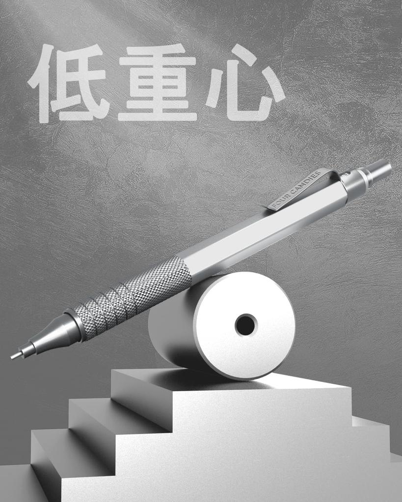 Four Candies Metal Mechanical Pencils Set of 4 Mm Mechanical Pencils 480 HB Refills Eraser Case Stationery Set Black Silver 0.5 & 0.7 &