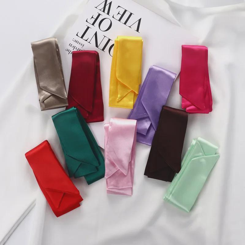 2024 Spring/Summer Women's Silk Scarf Headband: Thin, Narrow, Solid Color Ribbon for Ponytail, Bag, or Bow Tie Use
