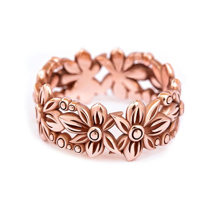 Huitan Rose Gold Color Flower Finger Rings for Women Romantic Wedding Party Finger Accessories Birthday Gift Statement Jewelry