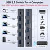 USB 3.2 Переключатель: 4 входа USB-A, 3 выхода USB 3.2, 1 выход USB-C с концентратором.