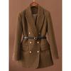 Autumn and Winter Comes with Women Double-Breasted Temperament Long Sleeve Belt A Vintage Wool Jacket Plus Size