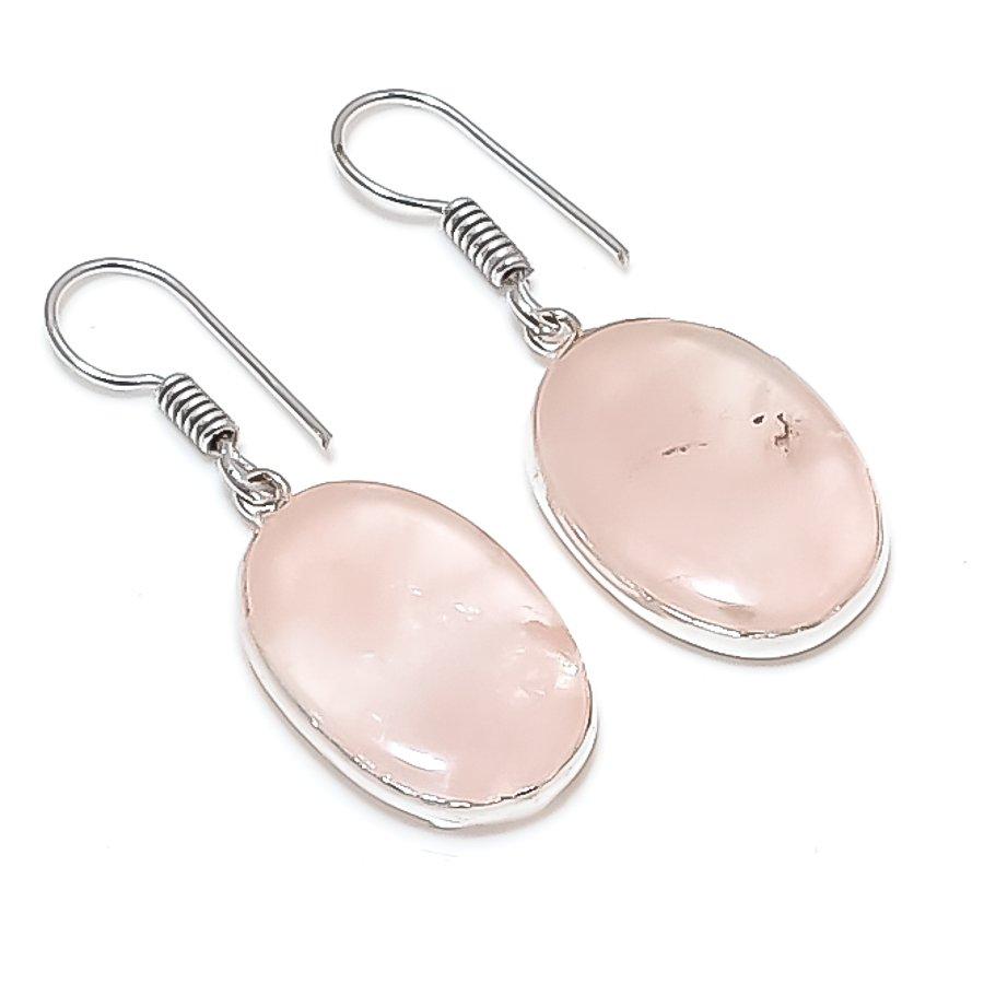 Rose Quartz Handmade 925 Sterling Silver Jewelry Earring 1.50" c7I55