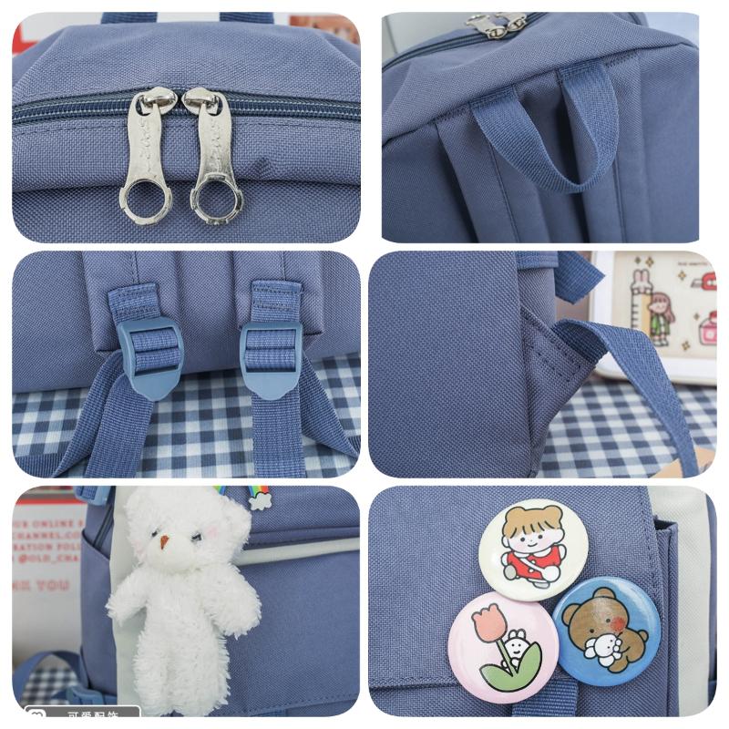 Корейская версия, женский холщовый рюкзак большой емкости, комплект из 4 предметов, рюкзак для средней школы, простые износостойкие школьные сумки с сумкой для ручек