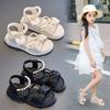 Sandals Girls 2025 New Summer Children's Fashion Pearl Princess Shoes Girls Bow Korean Roman Sandals
