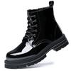 Мужские высокие модные глянцевые туфли, новые мотоциклетные и ботильоны, водонепроницаемые ботинки, мужские кожаные туфли, мужские повседневные ботинки, осень