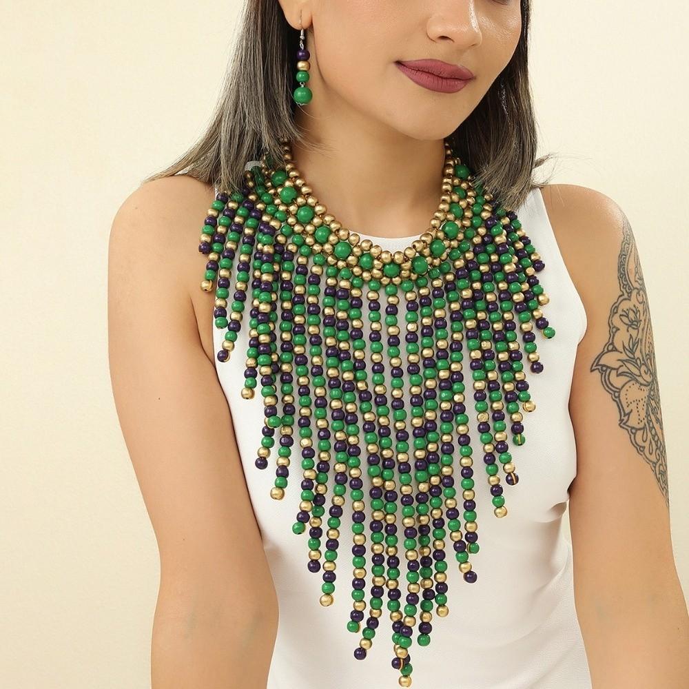 Handmade Jewelry Set Wood Tassel Necklace Luxury Ear Studs  Party