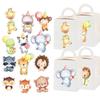 1set Jungle Safari Birthday Cake Topper Zoo Monkey Lion Jungle Party Sticker Animal Birthday Theme Cupcake Wrappers Cake Flag