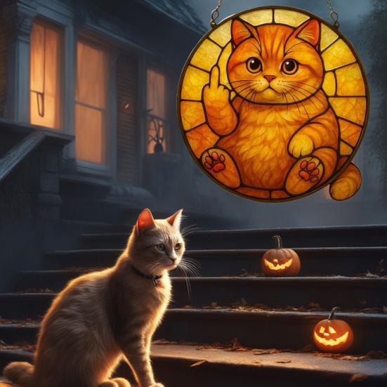 Cat Sun Catcher 2D Acrylic Cat Hanging Decoration Flip-off Cat Window Decoration for Bedroom Living Room Balcony Wall Art