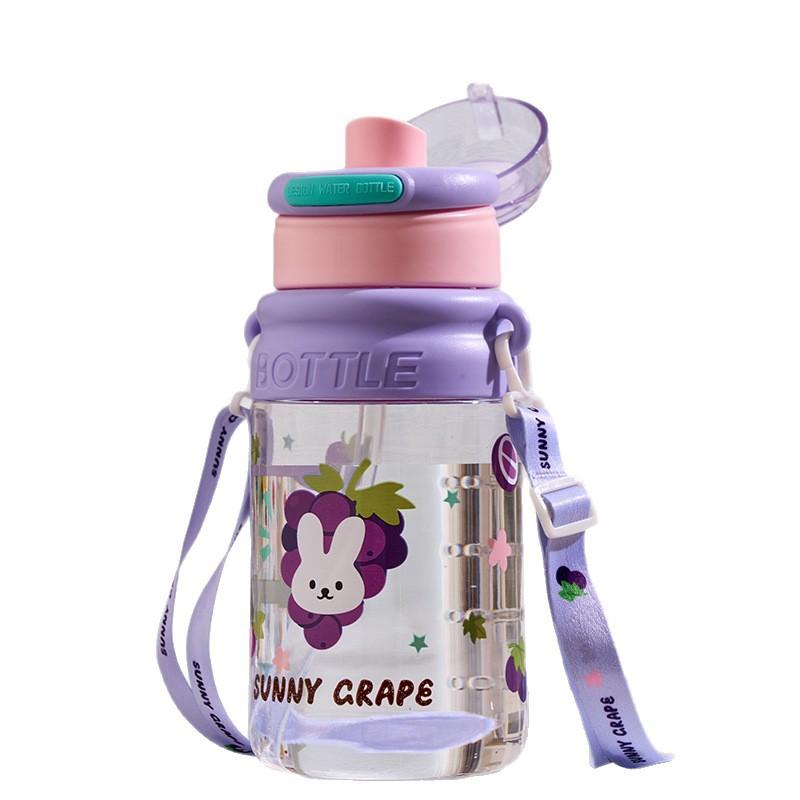 Water bottle summer strap anti-drop portable plastic cup high value cute children's straw cup student school special water cup