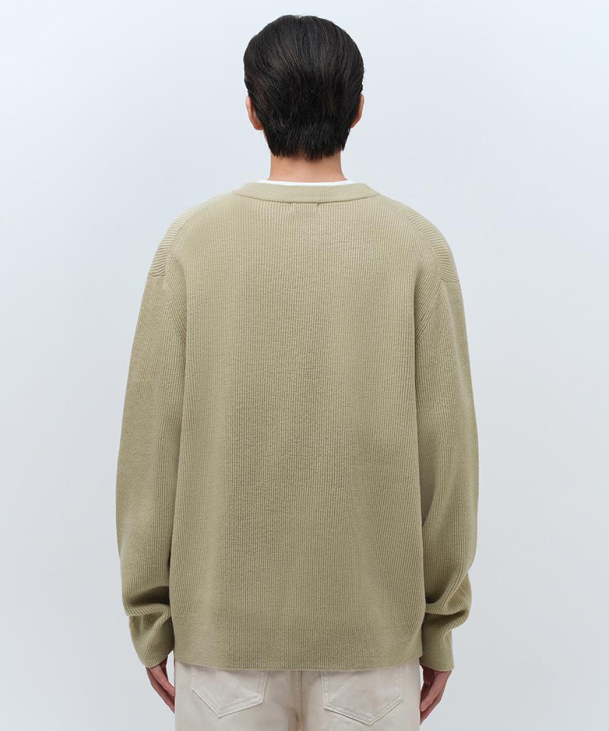 Musinsa Standard [Victoria Wool] Минималистичный вязаный джемпер в рубчик с V-образным вырезом [Мятно-серый]