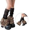 Women Japanese See Through Mesh Ruched Leg Cover Vintage Leopard Print Tiered Ruffle Flared Leg Warmer Sleeve Long Socks