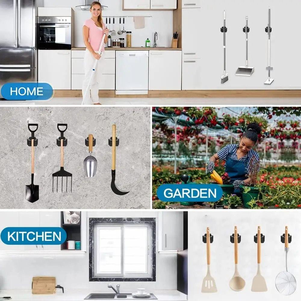 4Pcs Wall Mounted Mop Storage Clips Rack Hanging Brush Broom Hanger Shelf Accessories