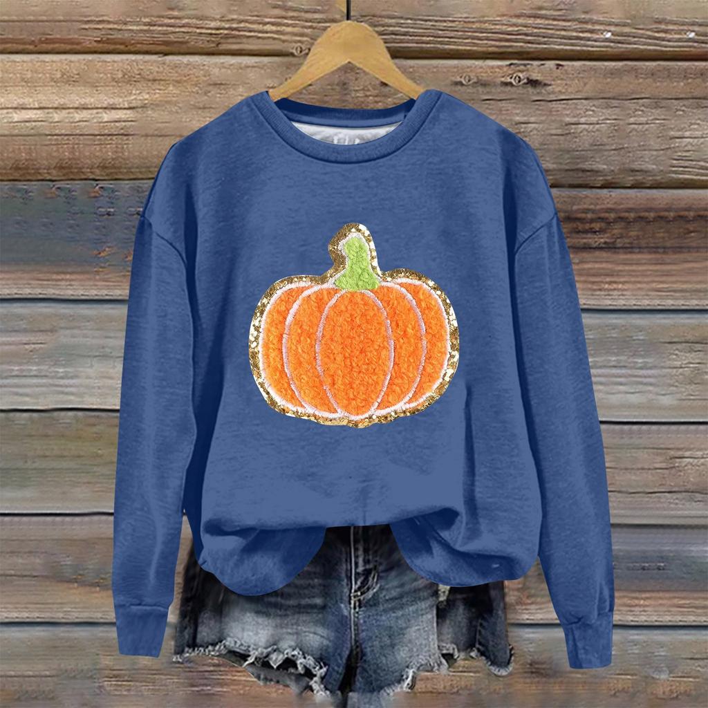 Женская мода Хэллоуин с длинным рукавом с принтом Свободная толстовка с круглым вырезом Топ