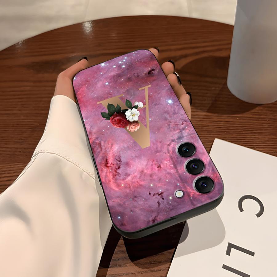 Чехол для Samsung Galaxy S26 Ultra S25 Plus S21 FE S23 Note 20 8 9 10 S24 S10 S9 S20 Ultra Funda Чехол для телефона Цветок Имя Буква А