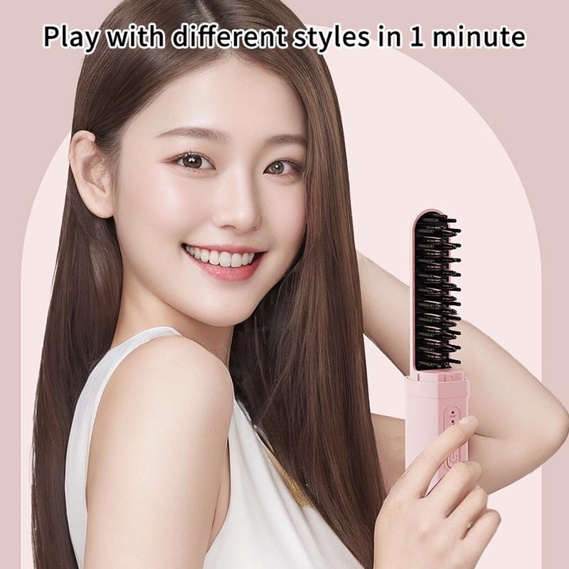 Mini Portable Hair Straightening Comb Dual Use Straight Curling Anti Frizz Great Birthday Gift for Women Girls Hair Care Lover