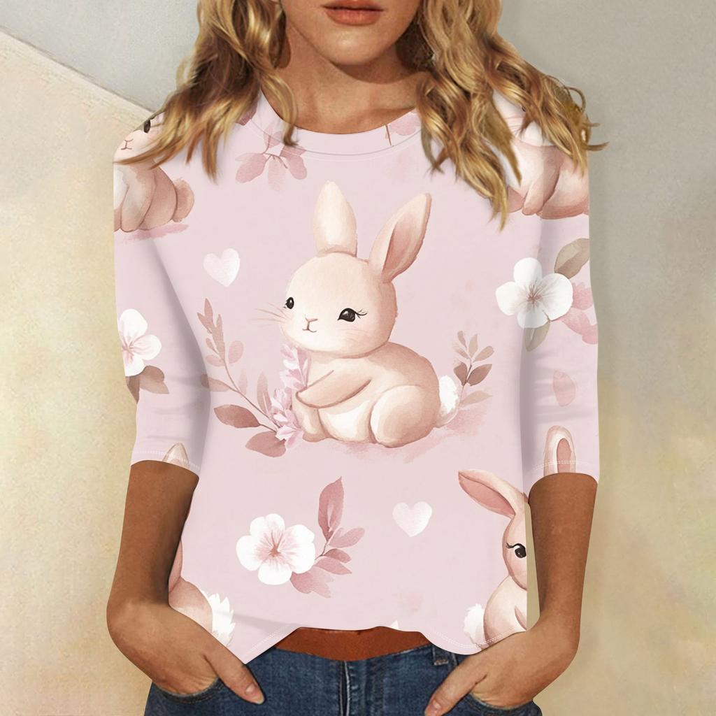 3/4 Sleeve Top Women's T-shirt Casual Easter Print Top T-shirt Crew-neck Jumper