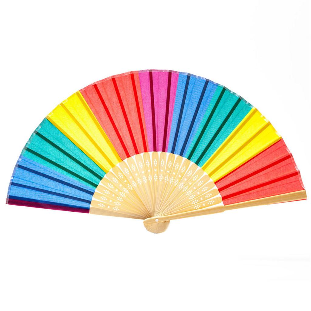 Rainbow Hand Fans Colorful Hand Held Fan Chinease Folding Hand Fan Hand Rave Fan Durable Cloth with Sturdy Bamboo Handle