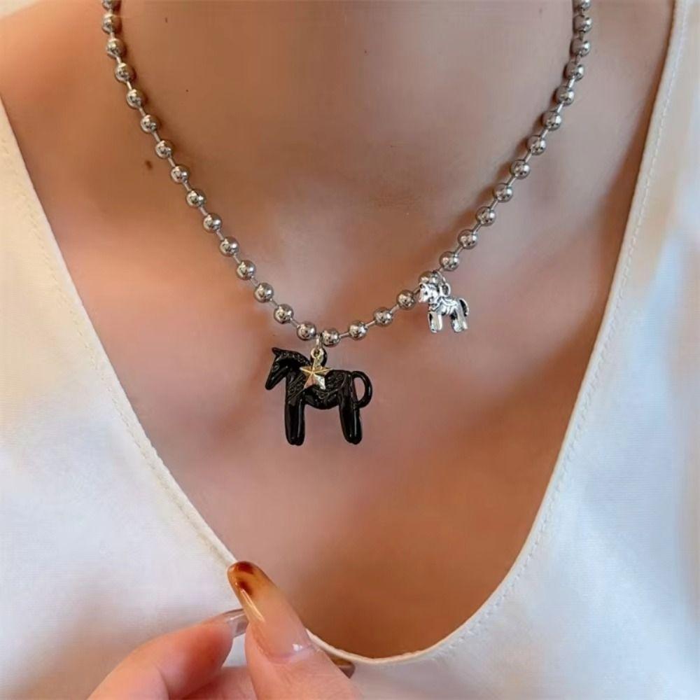 Funny Enamel Colt Horse Pendant Necklace Sweet Collarbone Chain Necklace Decoration