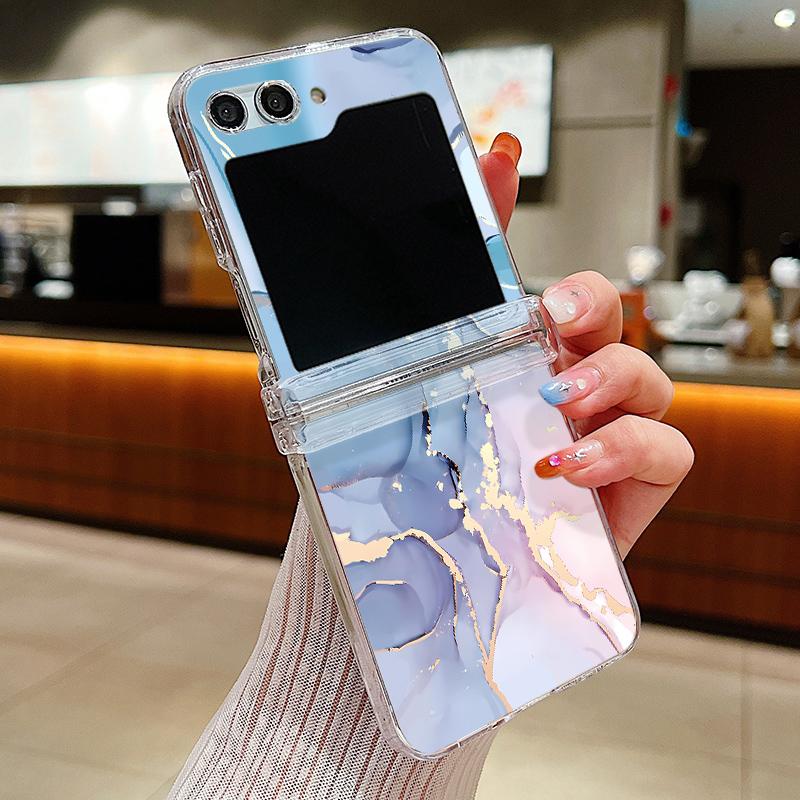 Чехол с мраморным узором для Samsung Galaxy Z Flip7 Flip6 Flip5 5G Жесткий прозрачный ПК Чехол-раскладушка для Galaxy Z Flip 7 5 4 6 3 5G