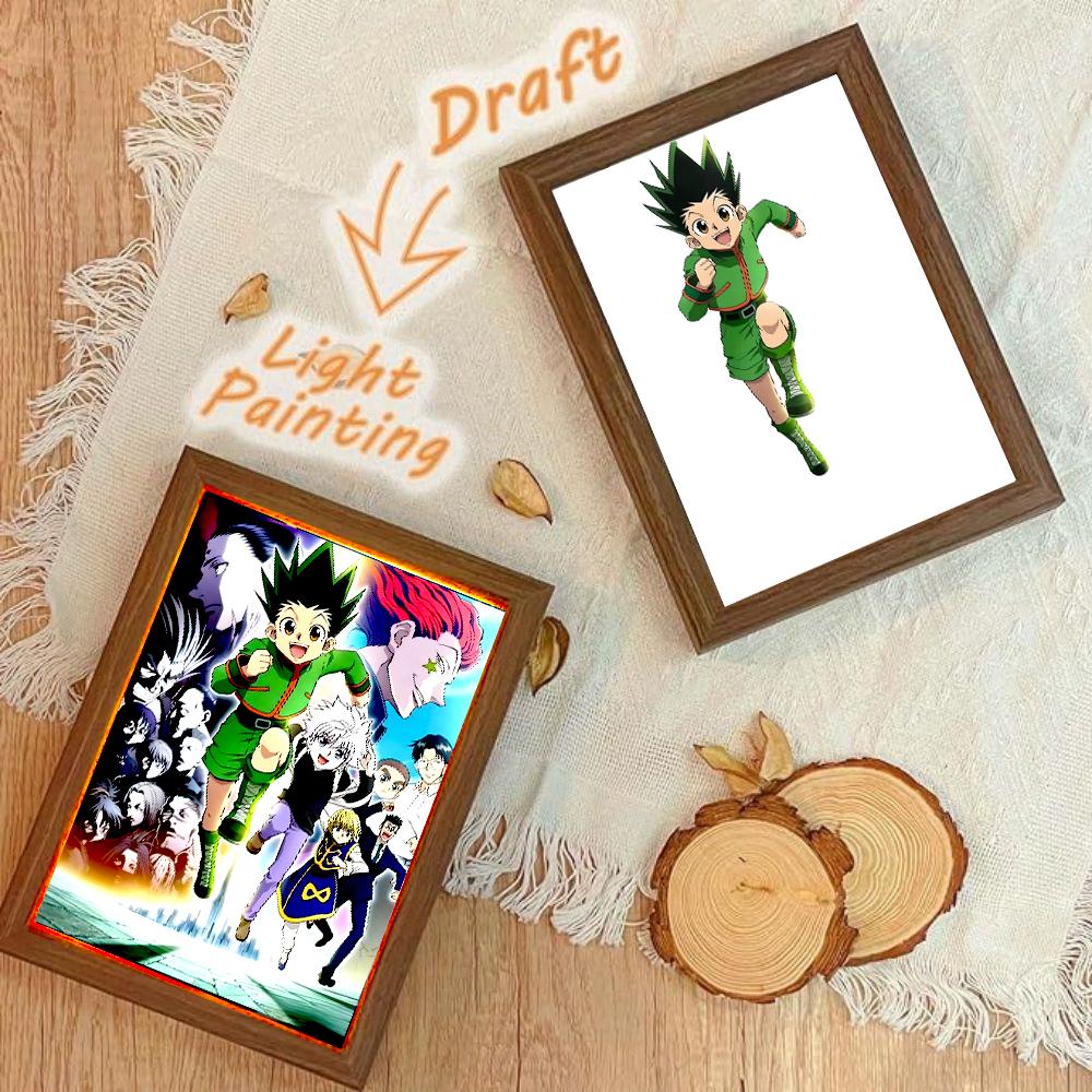 Anime Figure Hunter×Hunter Light Painting Photo Frame Killua Chrollo Action Figure Night Light Collection Toys Kid Birthday Gift